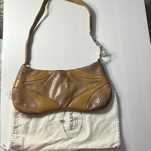 Y2K Vintage! Prada Tan Perforated Leather Women's Shoulder Bag